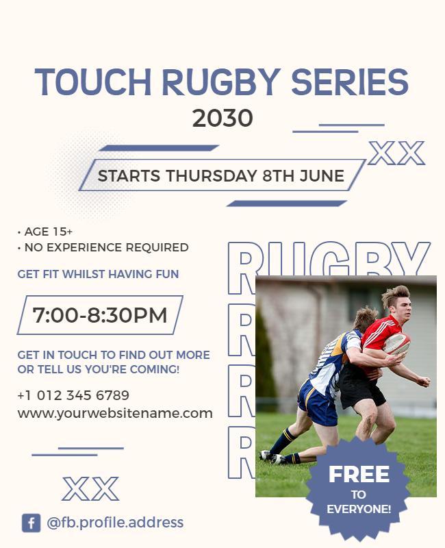 Dynamic Blue Touch Rugby Series Fitness Event Poster Template