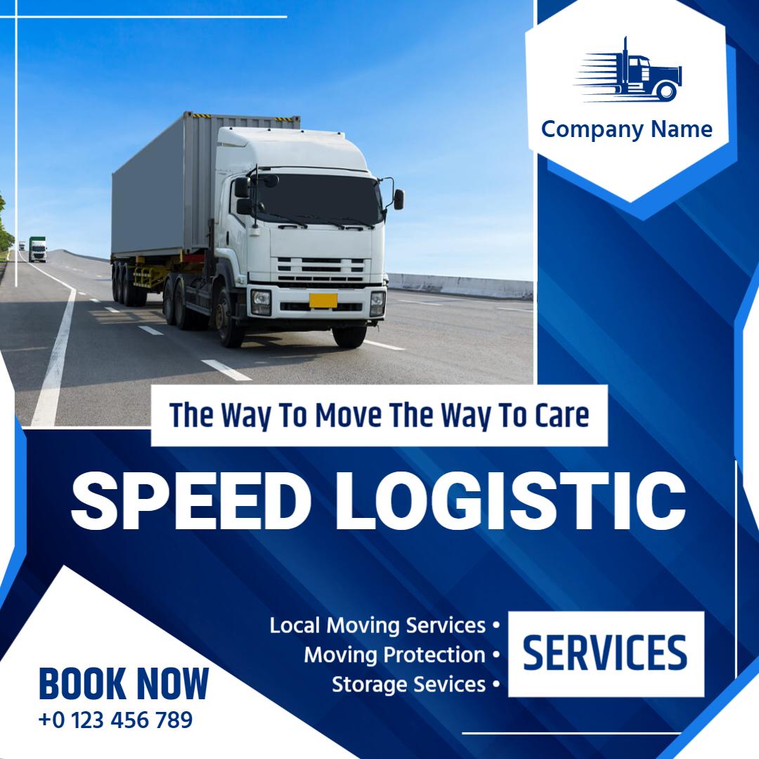 Dynamic Blue Trucking Services for Speed Logistics Ad Template