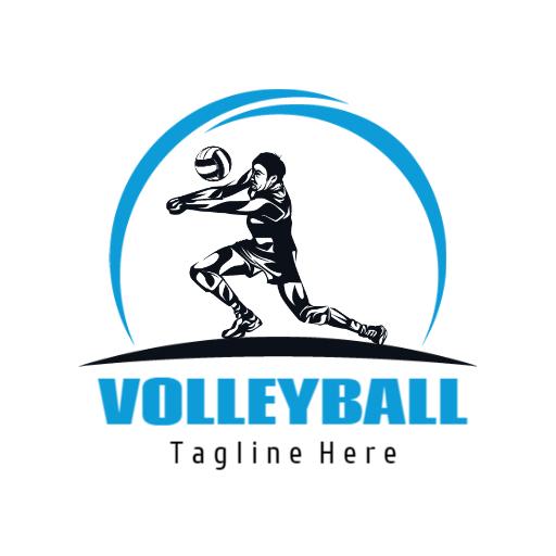 Dynamic Blue Volleyball Player Spiking for Victory Logo Template