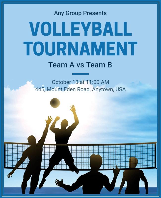 Dynamic Blue Volleyball Tournament Match Poster Template