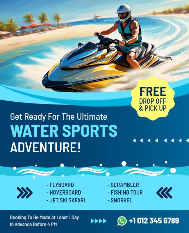Dynamic Blue Water Sports Adventure Activities Poster Template