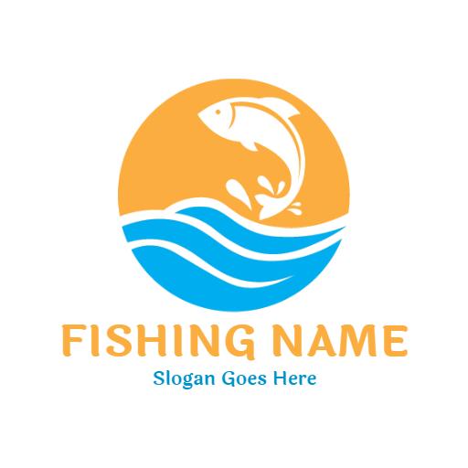Dynamic Blue Waves and Orange Fish Design for Fishing Logo Template