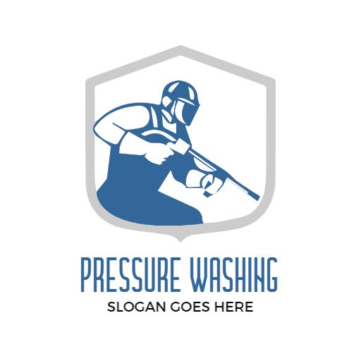 Dynamic Blue Worker Action in Pressure Washing Service Logo Template