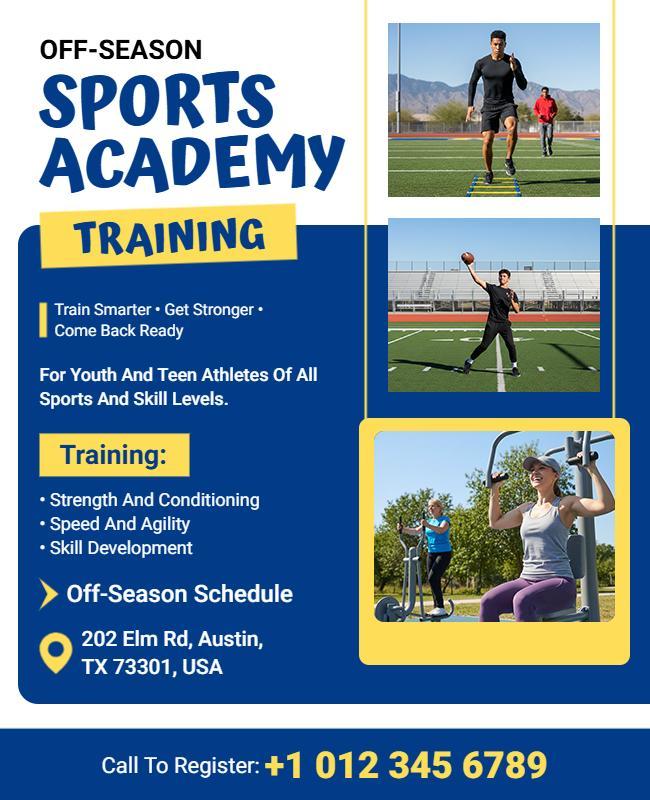 Dynamic Blue Youth Sports Training Academy Flyer Template