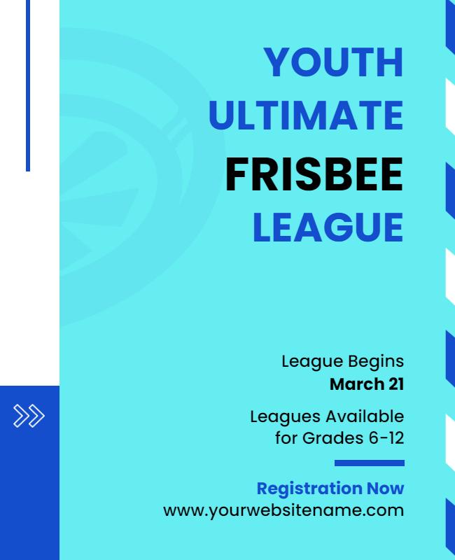 Dynamic Blue Youth Ultimate Frisbee League Poster Template
