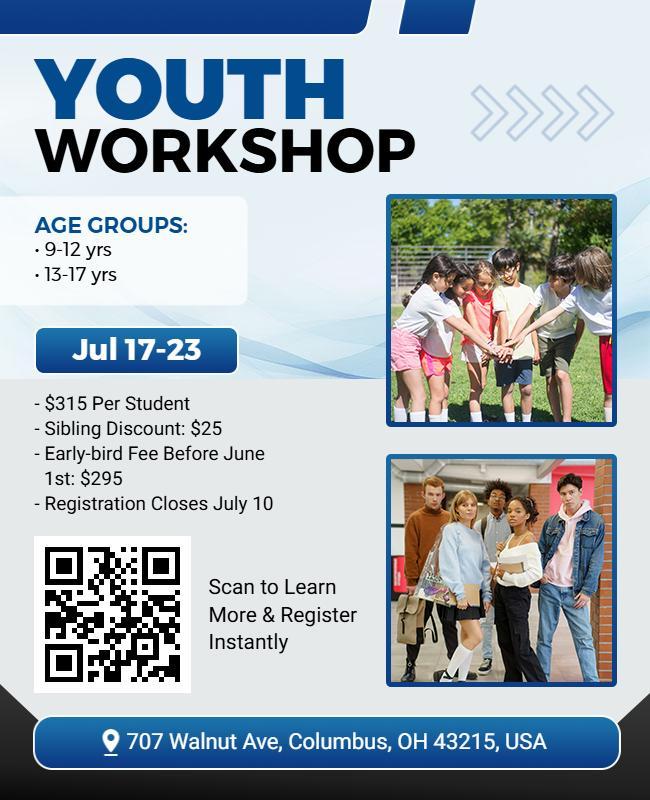 Dynamic Blue Youth Workshop Event Flyer Template