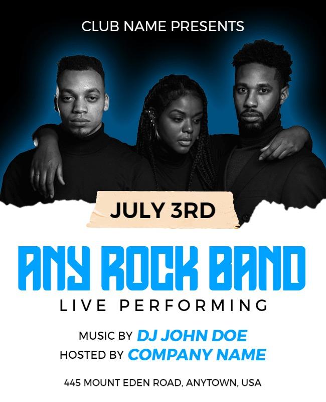 Dynamic Bold Black and Blue Rock Concert Poster Template