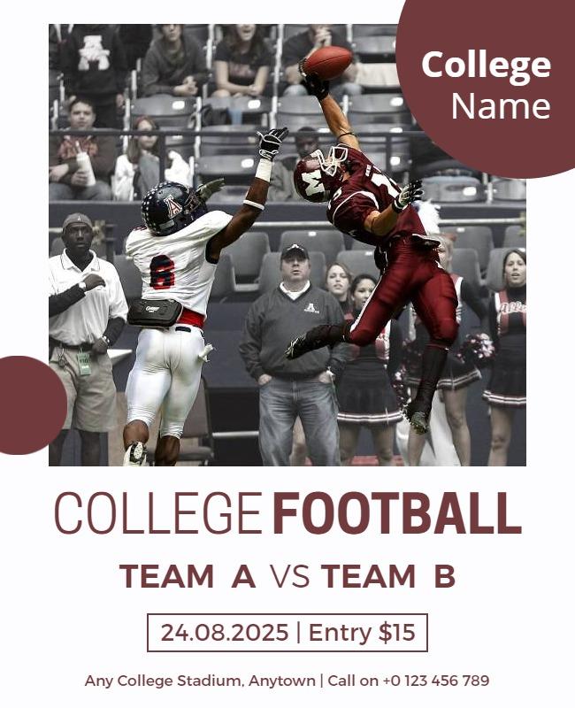Dynamic Burgundy College Football Game Day Poster Template