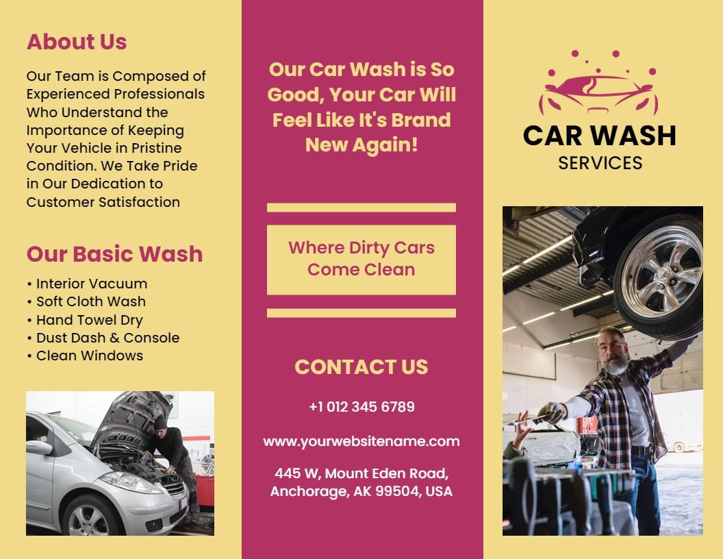 Dynamic Car Wash Service and Vehicle Care Brochure Template