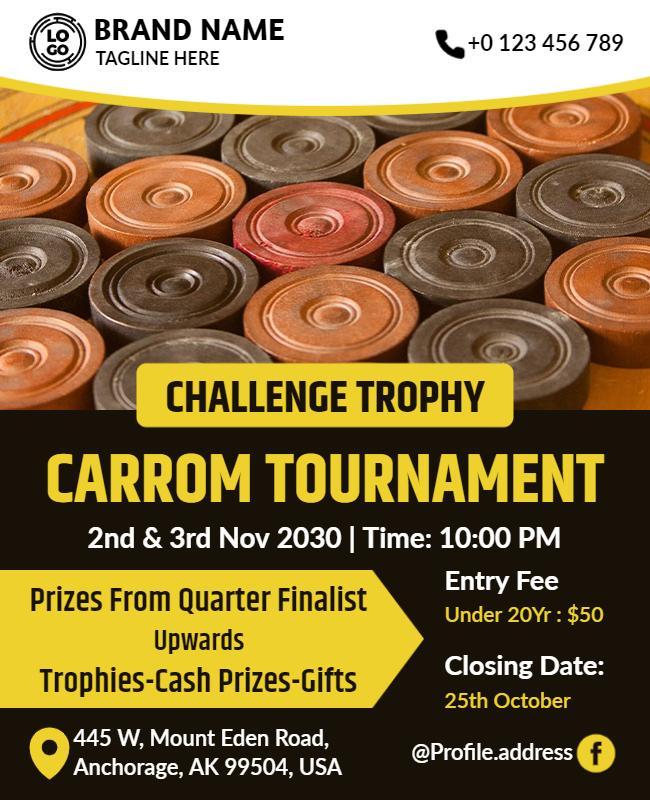 Dynamic Carrom Tournament Challenge Trophy Poster Template