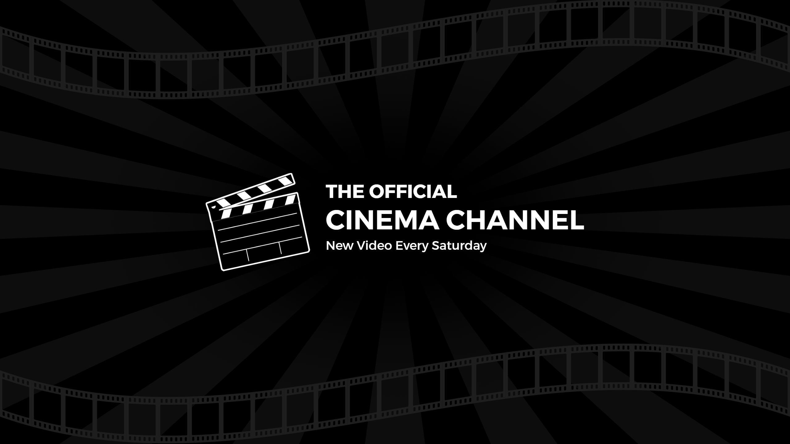 Dynamic Cinema Theme with Film Strips on Black YouTube Banner Template