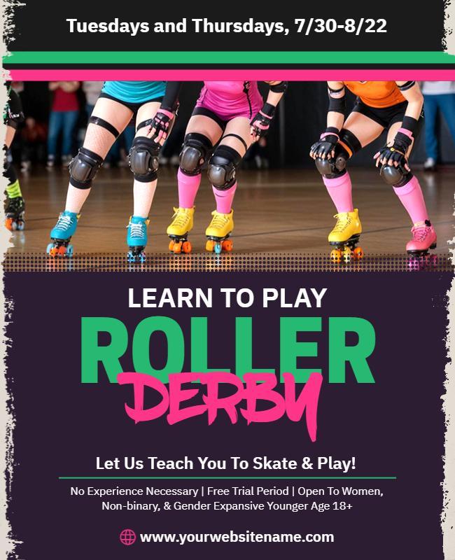 Dynamic Colorful Roller Derby Training Workshop Poster Template