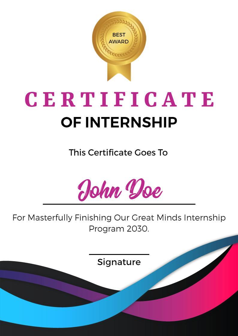 Dynamic Colorful Waves Internship Completion Certificate Template