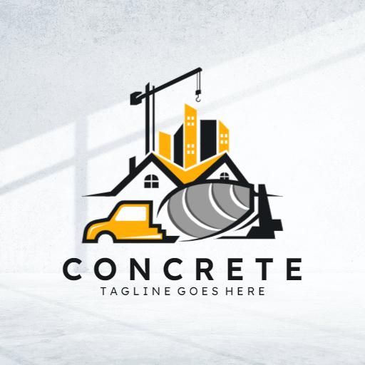 Dynamic Construction Scene Featuring Concrete Work Elements Logo Template