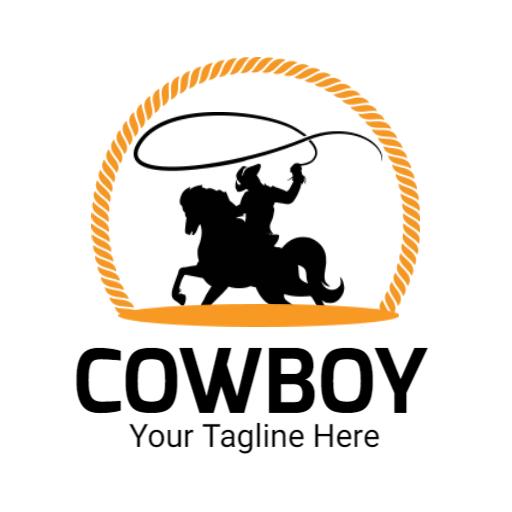 Dynamic Cowboy Riding Horse with Lasso Action Logo Template