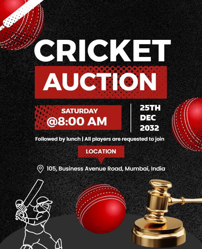 Dynamic Cricket Auction Event Announcement Poster Template