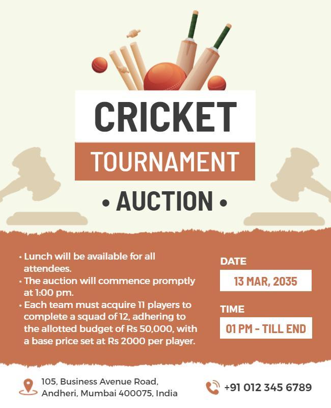 Dynamic Cricket Tournament Auction Event Poster Template