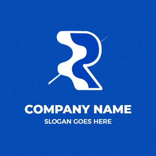 Dynamic Curvy Blue R Letter Design for Business Logo Template