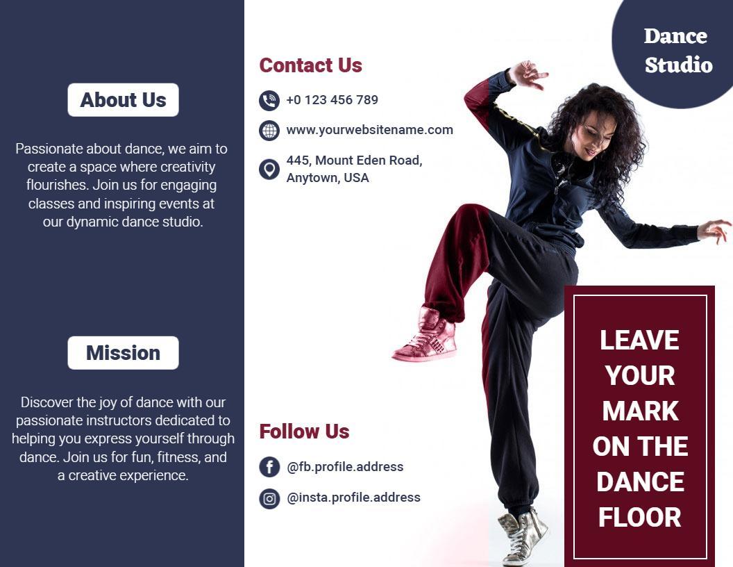 Dynamic Dance Studio Engagement and Creative Experience Brochure Template