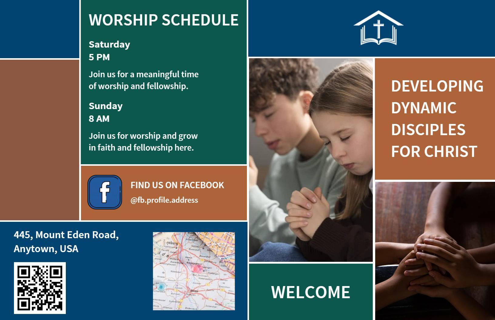 Dynamic Discipleship Worship and Fellowship Schedule Brochure Template