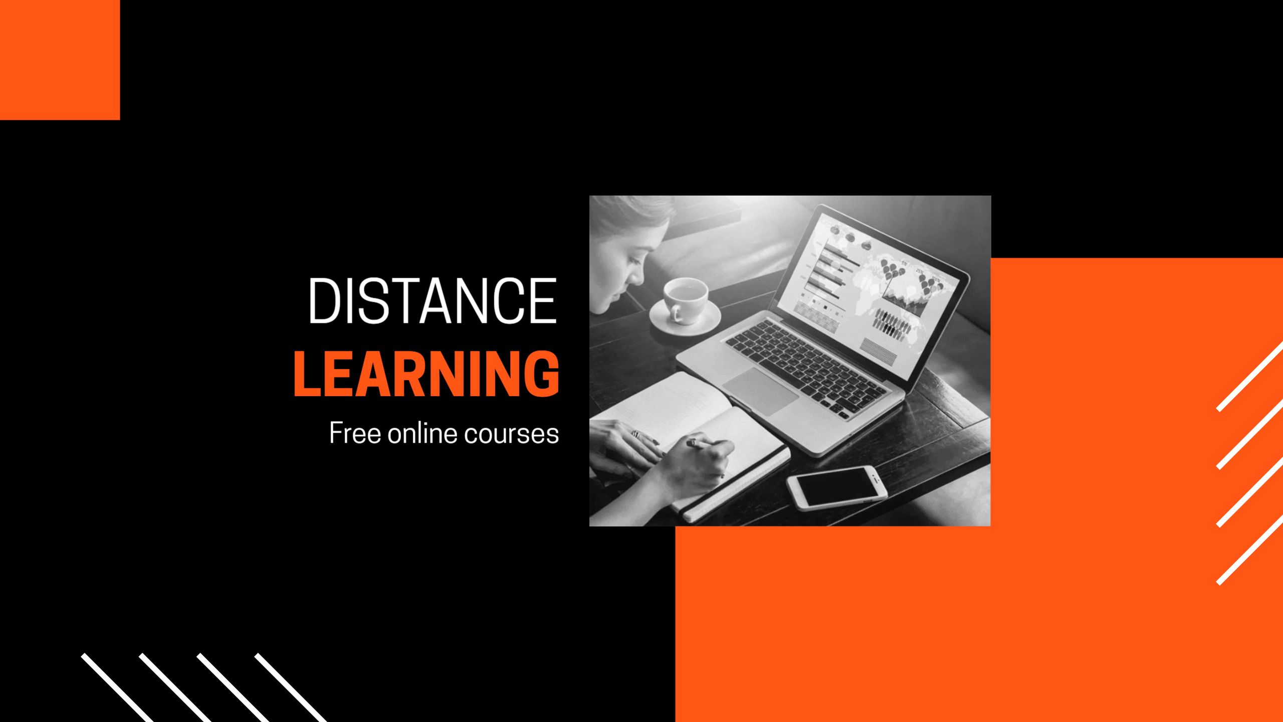 Dynamic Distance Learning with Black and Orange Visuals YouTube Banner Template