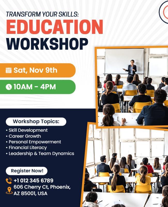 Dynamic Education Workshop Skills Transformation Poster Template