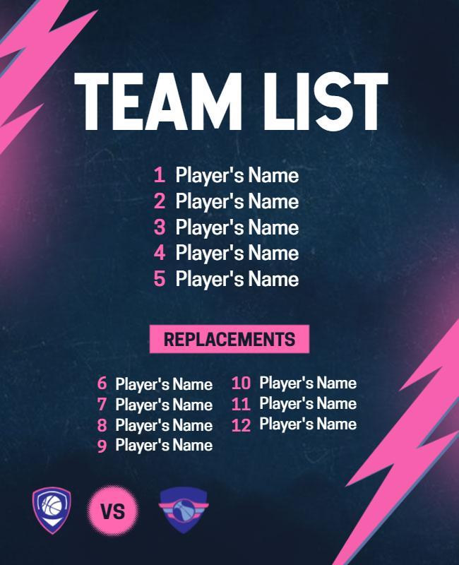Dynamic Electric Blue Team List Sports Poster Template