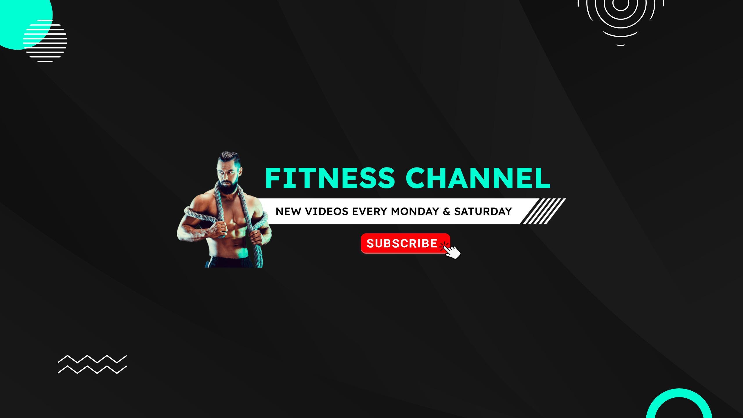 Dynamic Fitness Channel with Black and Teal Background YouTube Banner Template