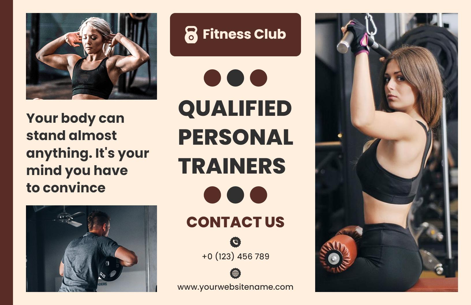 Dynamic Fitness Club Personal Trainers and Training Programs Brochure Template