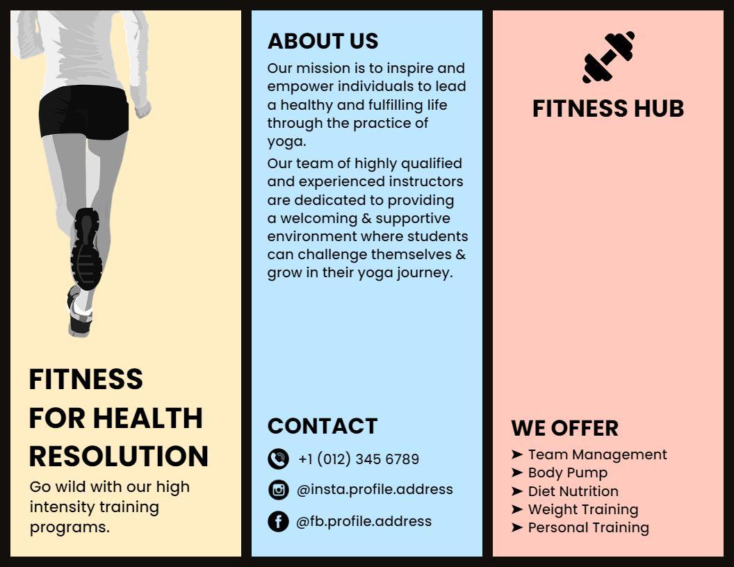 Dynamic Fitness Hub Yoga and Health Resolution Brochure Template