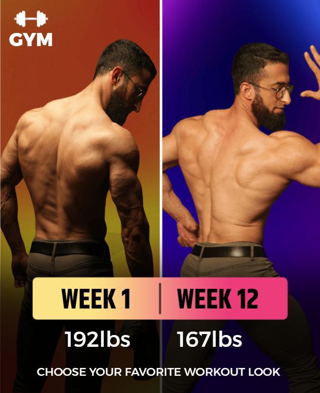Dynamic Fitness Transformation Progress Workout Poster Template