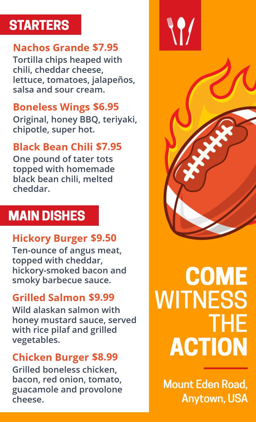 Dynamic Football Game Day Restaurant Menu Template