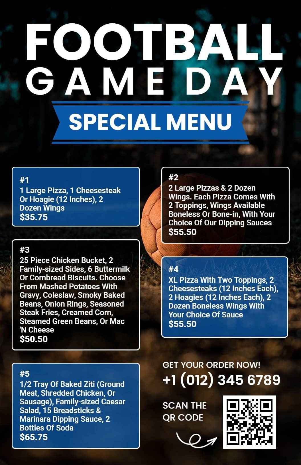 Dynamic Football Match Day Special Deals Menu Template