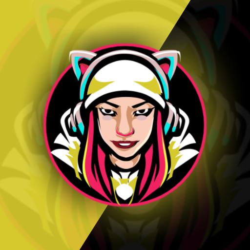 Dynamic Gaming Character with Pink and Yellow Esports Logo Template