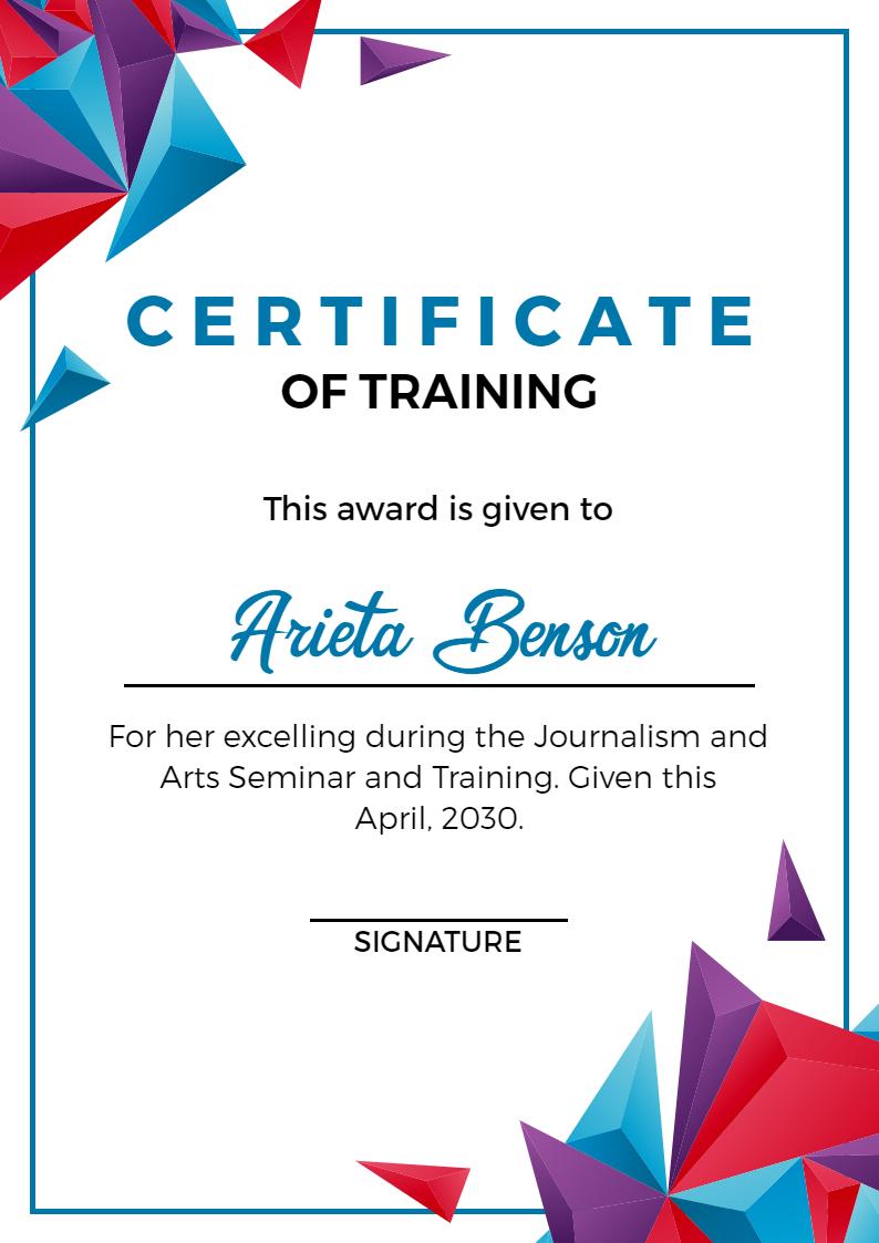 Dynamic Geometric Design for Arts and Journalism Training Certificate Template