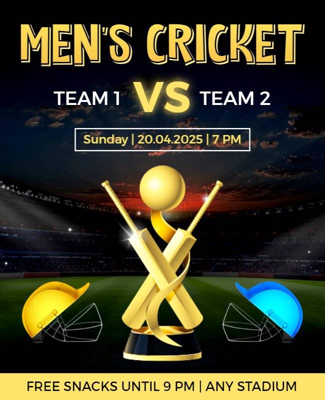 Dynamic Gold Men's Cricket Match Announcement Poster Template