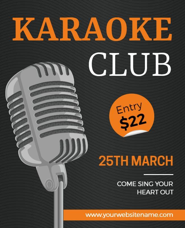 Dynamic Gray Karaoke Club Night with Microphone Poster Template