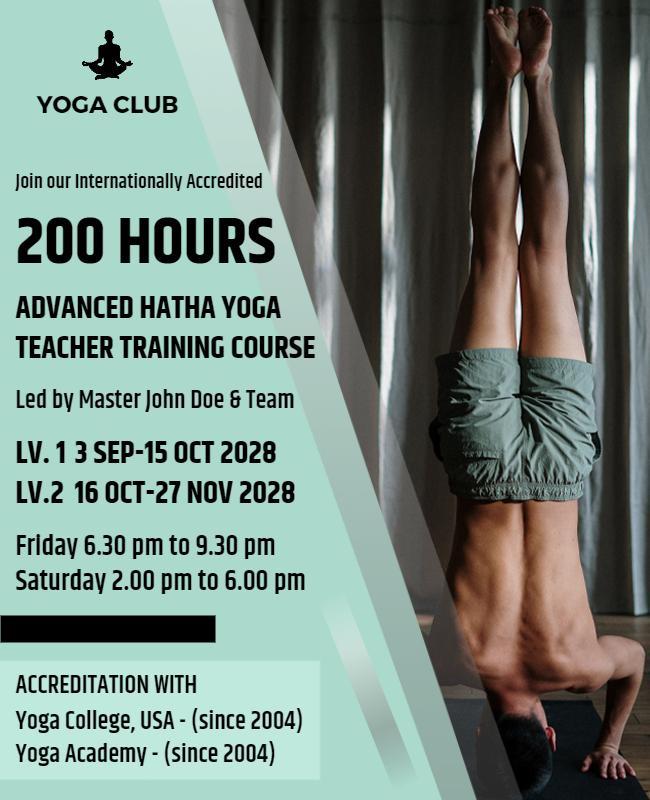 Dynamic Green Advanced Hatha Yoga Teacher Training Poster Template