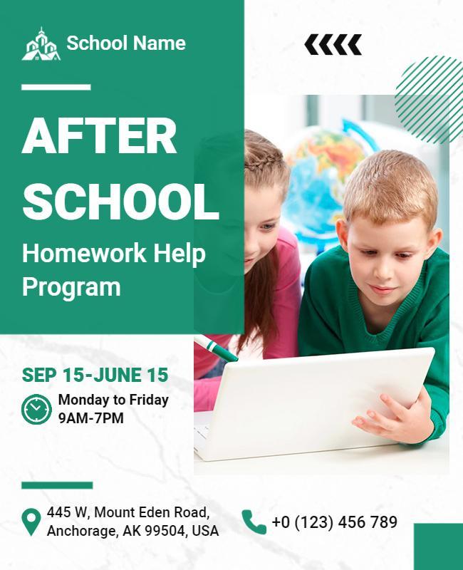 Dynamic Green After School Homework Help Program Poster Template