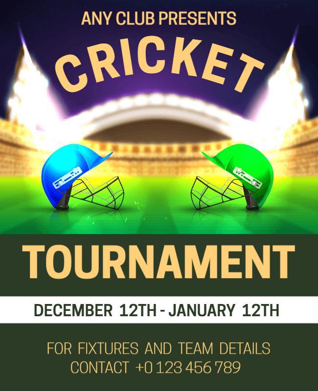 Dynamic Green and Blue Cricket Tournament Poster Template