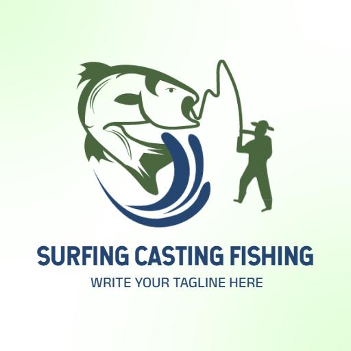 Dynamic Green and Blue Fishing Scene Featuring Angler Logo Template