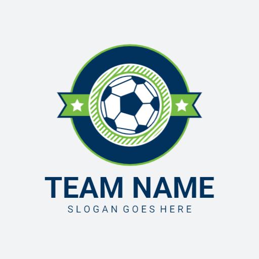 Dynamic Green and Navy Football Team Logo Featuring a Soccer Ball Logo Template