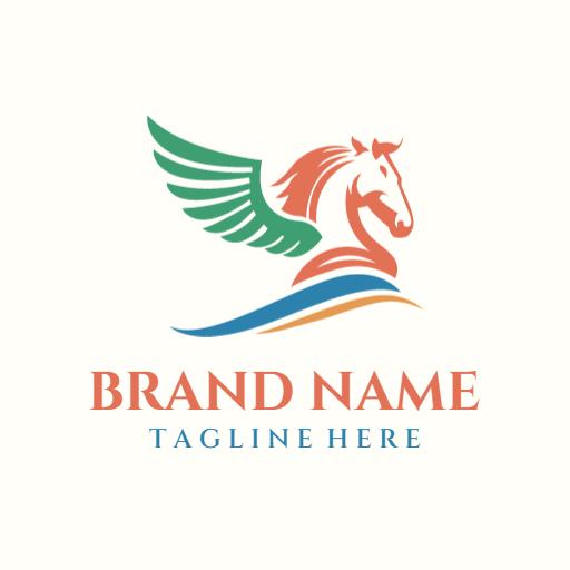Dynamic Green and Orange Pegasus Design for Branding Logo Template