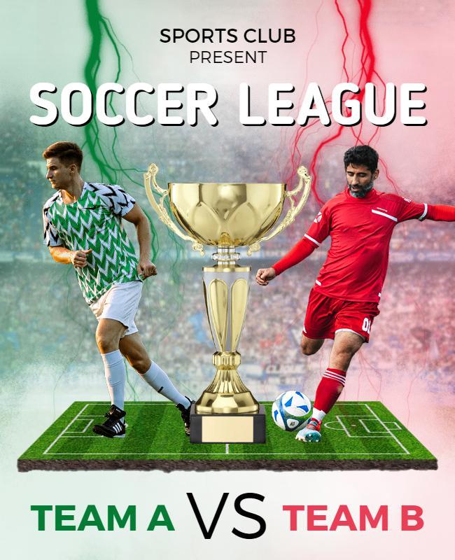 Dynamic Green and Red Soccer League Match Challenge Poster Template