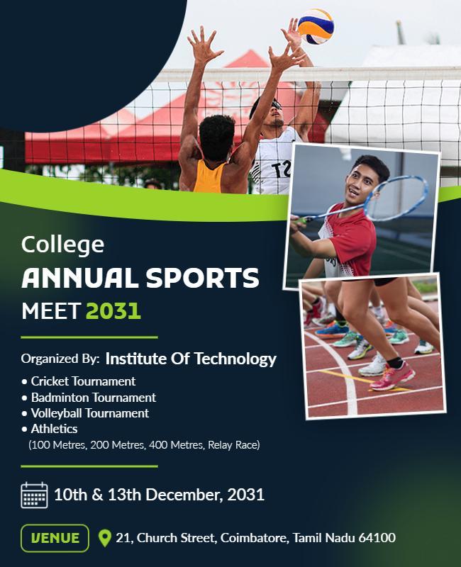 Dynamic Green Annual Sports Meet Tournament Poster Template
