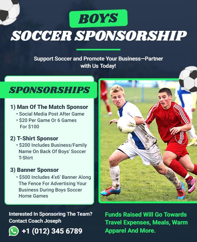 Dynamic Green Boys Soccer Sponsorship Opportunities Poster Template