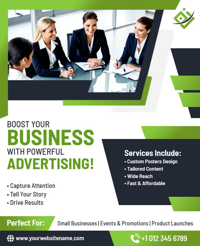 Dynamic Green Business Advertising Strategy Poster Template