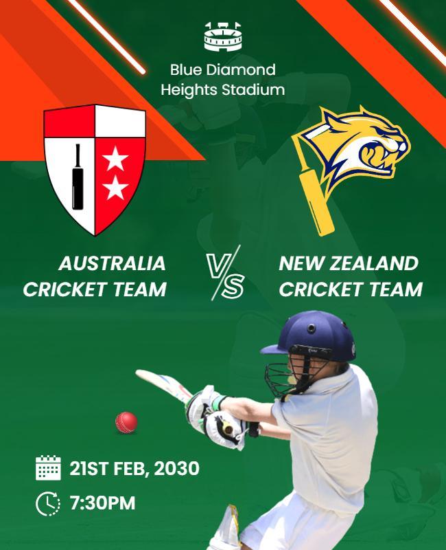 Dynamic Green Cricket Match Australia vs New Zealand Poster Template