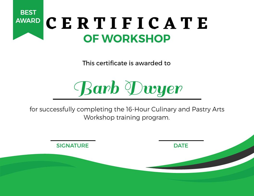 Dynamic Green Culinary Arts Workshop Completion Certificate Template