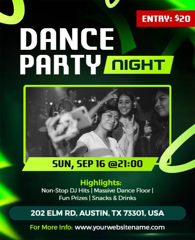 Dynamic Green Dance Party Night Celebration Poster Template